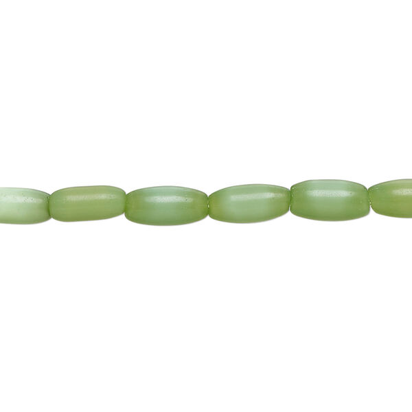 Bead, fiber optic glass, pkg/14 inch, opaque green, 8x4mm / 8x4mm center-drilled oval. image number 0