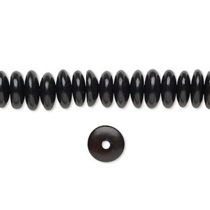 Bead, horn (dyed / waxed), black, 8x3mm hand-cut saucer. Sold per 15-1/2" to 16" strand.