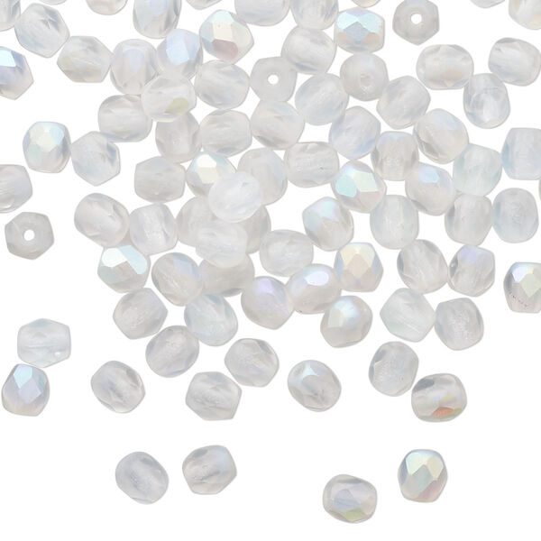 Bead, Czech fire-polished glass, matte opal AB, 4mm faceted round. Sold per pkg of 1,200 (1 mass). image number 0