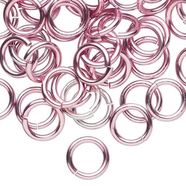 Jump ring, anodized tempered aluminum, pink, 10mm round, 7.2mm inside diameter, 15 gauge. Sold per pkg of 100. image number 0