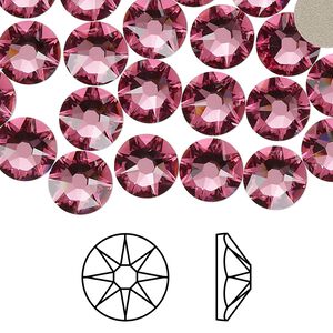 Flat back 144pk rose foil back, Swarovski® 8.412-8.672mm rose round SS40 2088
