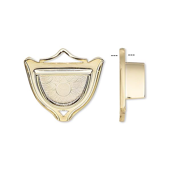 Drop, gold-plated "pewter" (zinc-based alloy), 21x19mm crest with triangle cutout and 13x8mm non-calibrated half-oval setting. Sold per pkg of 2. image number 0