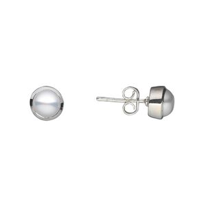 Earstud, cultured freshwater pearl (bleached) and sterling silver, white, 7mm with 6mm round and post. Sold per pair.