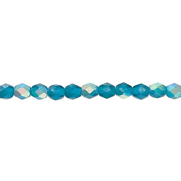 Bead, Czech fire-polished glass, matte blue AB, 4mm faceted round. Sold per 15-1/2" to 16" strand. image number 0
