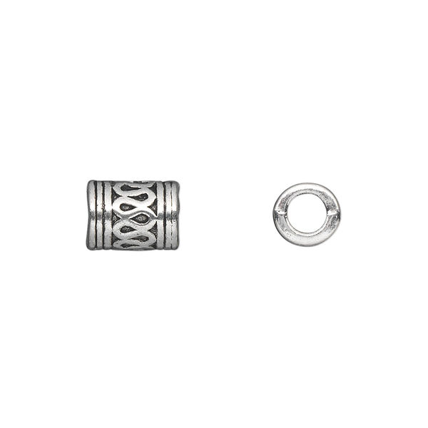 Bead, antique silver-plated "pewter" (zinc-based alloy), 9x7mm tube. Sold per pkg of 20. image number 0