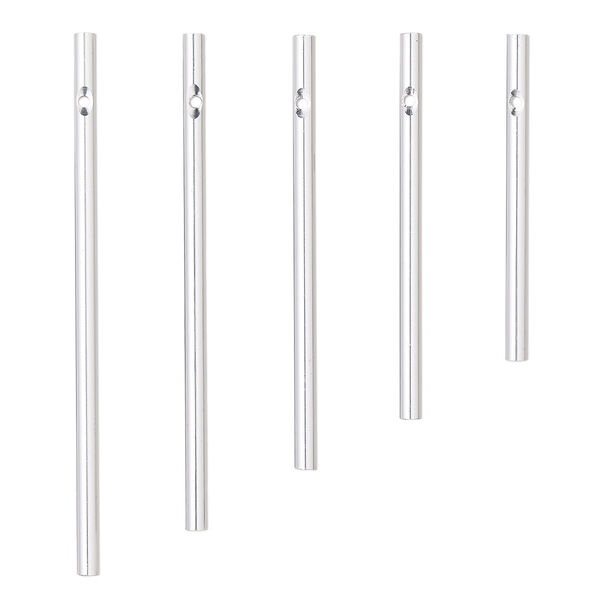 Wind chime component, anodized aluminum, silver, 3 x 1/5 to 5 x 1/5 inch solid rod with 2.5mm beveled hole. Sold per 5-piece set. image number 0