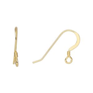 Ear wire fishhook 1pkg10 sterling silver, 16mm flat / 2mm coil / open loop, 20 gauge "vermeil" 5 pair