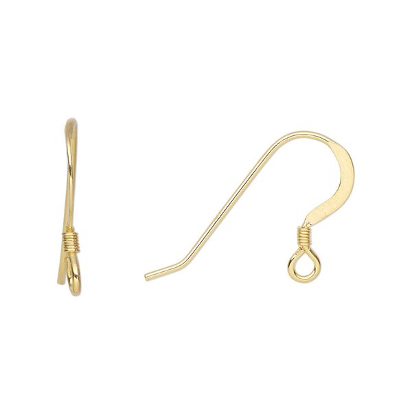 Ear wire fishhook 1pkg10 sterling silver, 16mm flat / 2mm coil / open loop, 20 gauge "vermeil" 5 pair image number 0