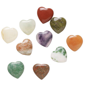 Multi-gemstone 1pkg10, half-drilled puffed heart drop 14-16mm