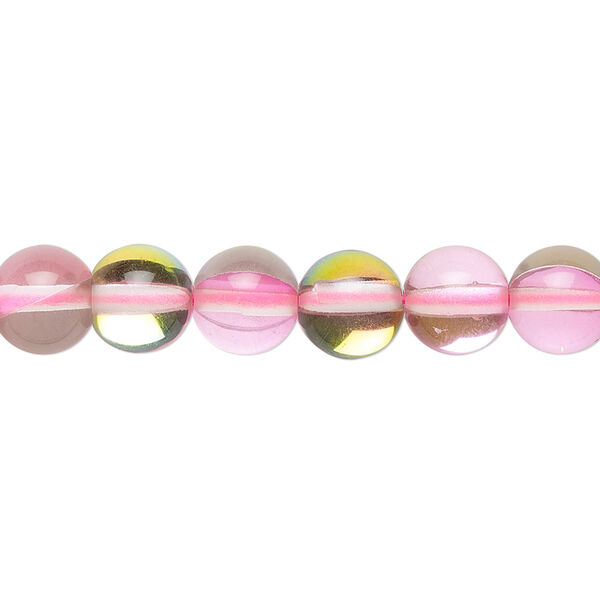 Bead, iridescent glass, transparent pink vitrail, 8mm round. Sold per 15-1/2" to 16" strand. image number 0