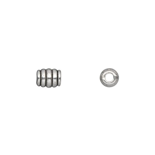 Bead, antique silver-plated "pewter" (zinc-based alloy), 7x5mm barrel. Sold per pkg of 50. image number 0