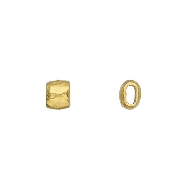Bead, TierraCast®, gold-plated pewter (tin-based alloy), 7x5.5mm flattened hammered barrel. Sold per pkg of 4. image number 0