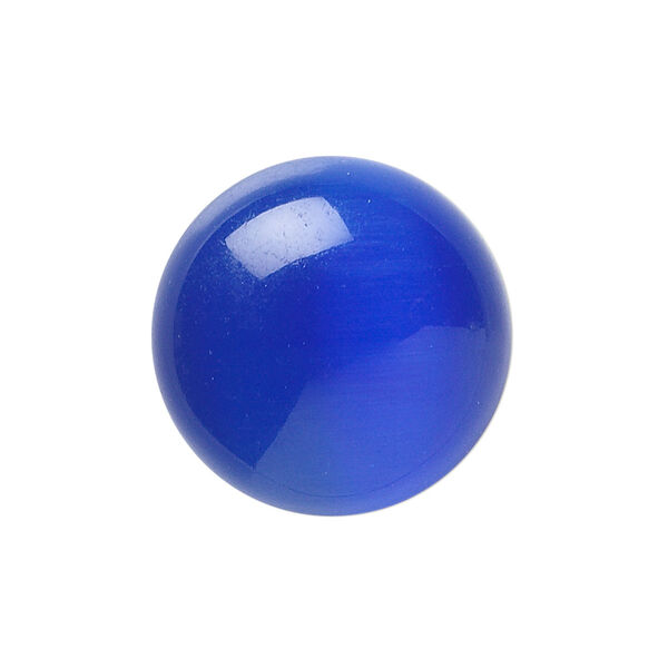 Cabochon, cat's eye glass (fiber optic glass), blue, 8mm calibrated round, quality grade. Sold per pkg of 10. image number 0