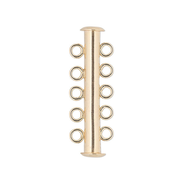 Clasp, 5-strand slide lock, 14Kt gold-filled, 31x5mm tube. Sold individually. image number 0