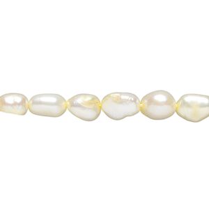 Pearl 1pkg1, cultured freshwater (dyed), daffodil, 6-7mm flat-sided rice, C- grade, Mohs hardness 2-1/2 to 4. 15-1/2 to 16 inch strand.