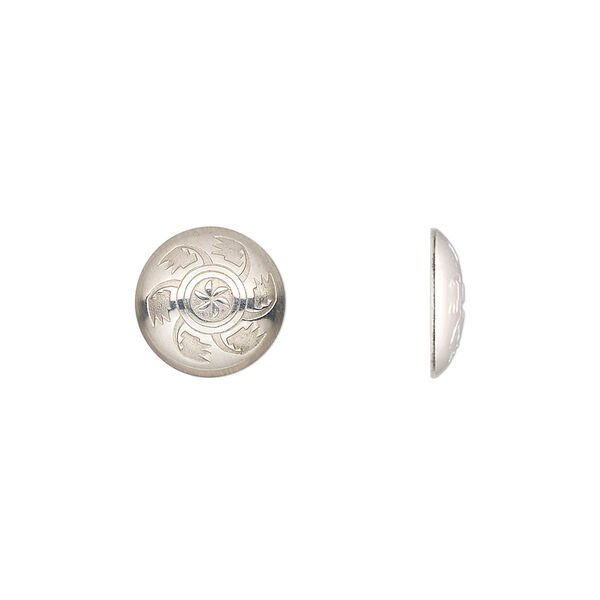 Component, sterling silver, 11mm round single-sided round Concho with fancy design. Sold individually. image number 0