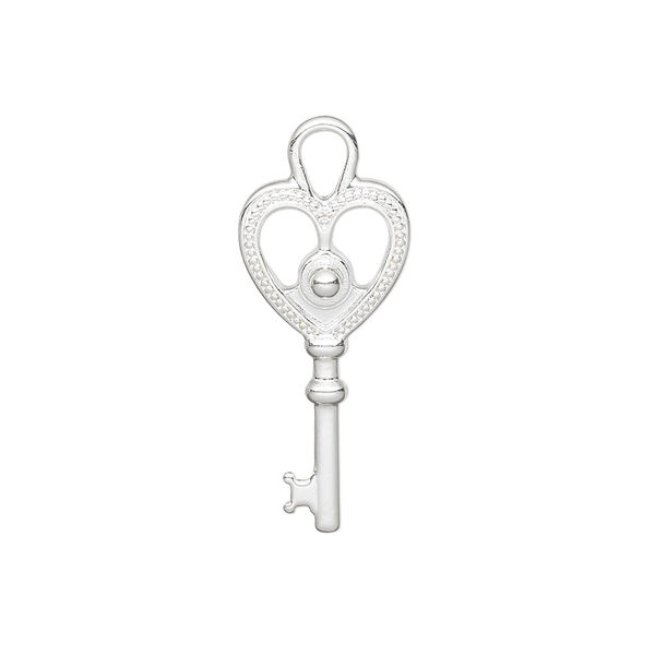 Charm, silver-plated "pewter" (zinc-based alloy), stamped, 29x12mm double-sided key. Sold per pkg of 10. image number 0