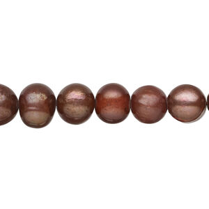 Freshwater pearl 1pkg1, semi-round, 14 inch red brown 8-10mm cultured