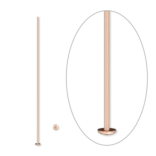Head pin, 14Kt rose gold-filled, 1-1/2 inches, 24 gauge. Sold per pkg of 10. image number 0