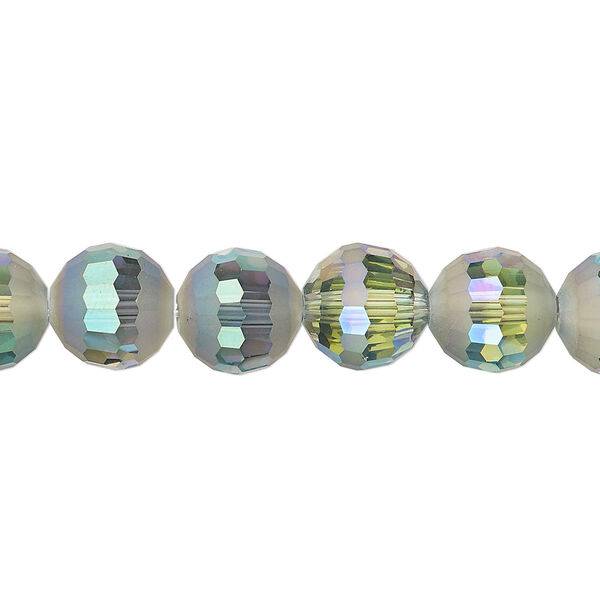 Bead 1pk 96 facets translucent peacock AB half-matte, Celestial Crystal® 10mm round 8 inch image number 0