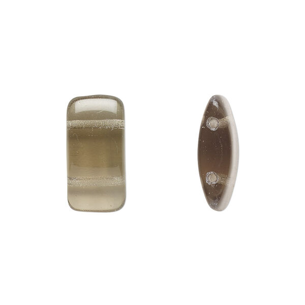 Bead, Preciosa, Czech glass, transparent smoke, 17x9mm double-drilled puffed rectangle with 0.8mm holes, fits up to 7.5mm bead. Sold per pkg of 20. image number 0