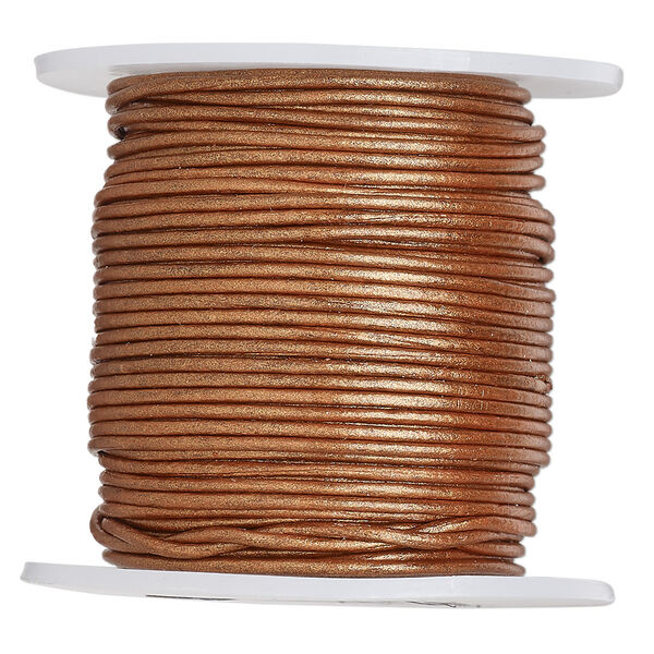 Cord, leather (coated), metallic copper, 1-1.2mm. Sold per 25-yard spool. image number 0