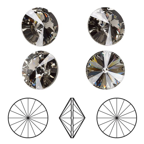 Chaton 144pk black diamond foil back, Swarovski® 12mm rivoli 1122 image number 0