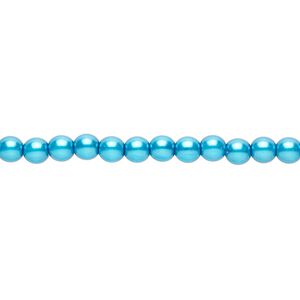 Bead, Czech pearl-coated glass druk, turquoise blue, 4mm round. Sold per 15-1/2" to 16" strand.