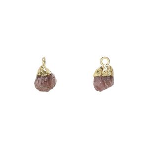 Ruby / sterling silver 1pkg1, electrocoated gold-plated hand-cut nugget drop 8x5mm-9x7mm