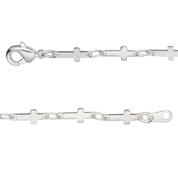 Chain, silver-plated brass, 4mm cross, 18 inches with lobster claw clasp. Sold individually. image number 0