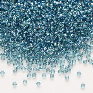 Seed bead, Miyuki, glass, pkg/25g, #11 rocaille, translucent dusk-lined luster crystal clear (RR-1824).