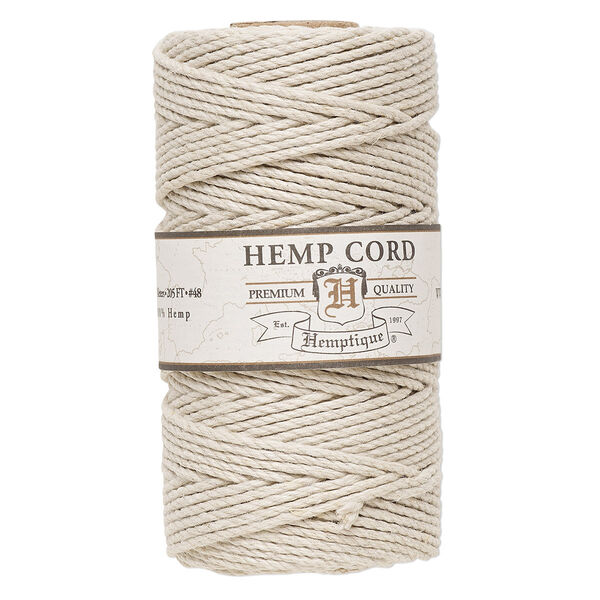 Cord, Hemptique®, polished hemp, natural, 1.8mm diameter, 48-pound test. Sold per 205-foot spool. image number 0