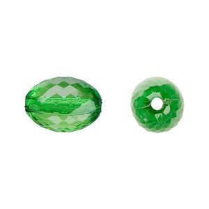 Bead, acrylic, green, 16x11mm faceted oval. Sold per 100-gram pkg, approximately 80 beads.