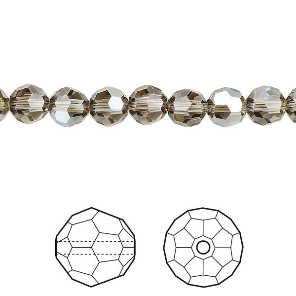 Bead 12pk black diamond golden shadow, Crystal Passions® 6mm round 5000 image number 0