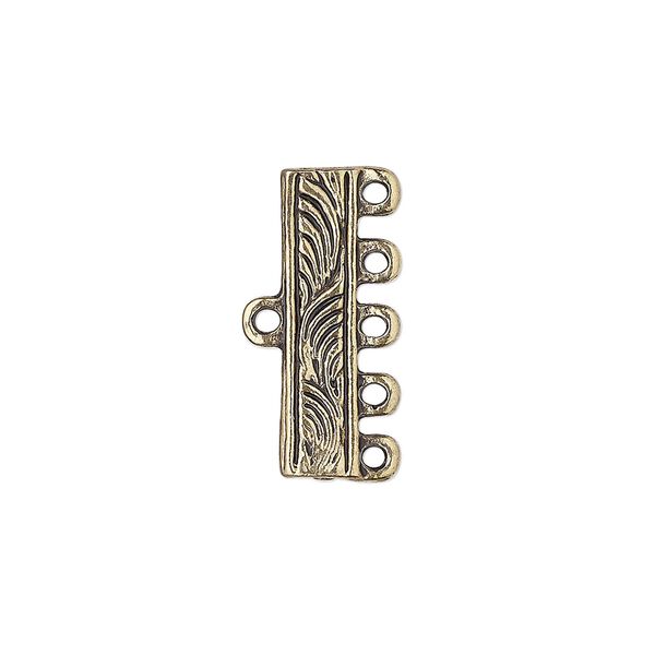End bar, antique gold-finished "pewter" (zinc-based alloy), 21x5mm 5-strand fancy rectangle with swirl design. Sold per pkg of 10. image number 0