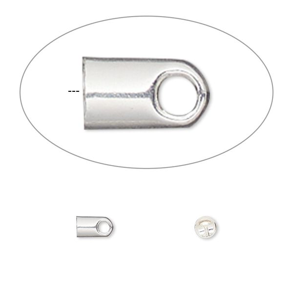 Cord end, glue-in, silver-plated brass, 5.5x3.5mm, 2.5mm inside diameter. Sold per pkg of 100. image number 0