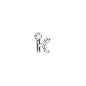 Charm, silver-finished "pewter" (zinc-based alloy), 8x7mm alphabet letter K. Sold per pkg of 2.