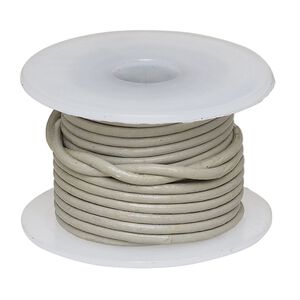 Cord, leather (dyed), grey, 1.4-1.6mm round. Sold per 5-yard spool.