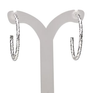 Earring hoop 1pkg2 silver-plated, 25mm textured, brass 1 pair