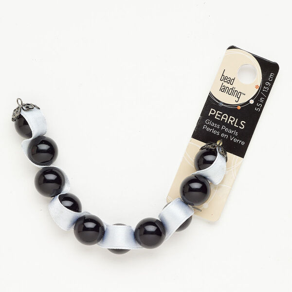 Glass / steel /nylon 1pkg1, component / ribbon black / gunmetal-finished / white 5-1/2 inch /14mm image number 0