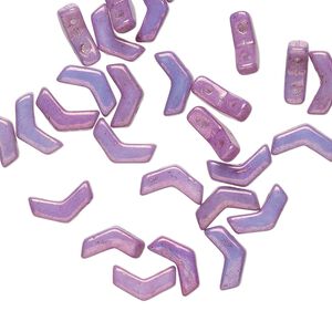 Bead, Preciosa, Czech pressed glass, opaque lilac luster, 8.5x4.5mm double-drilled chevron. Sold per pkg of 30.