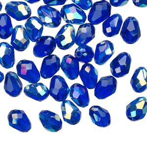 Bead Celestial Crystal® 1pkg60, 8x6mm teardrop / 66 facets, translucent cobalt AB