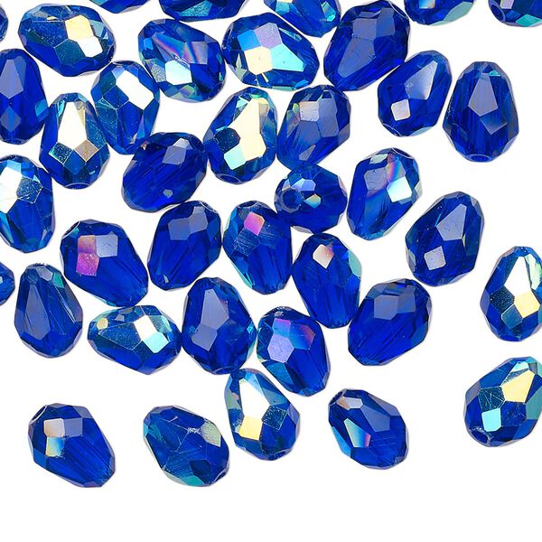 Bead Celestial Crystal® 1pkg60, 8x6mm teardrop / 66 facets, translucent cobalt AB image number 0