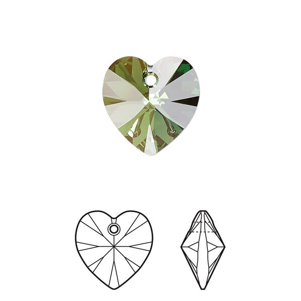 Drop 2pk peridot bronze shade, Crystal Passions® 14mm pendant heart 6228 image number 0