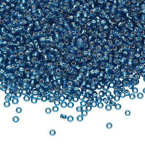 Seed bead, Miyuki, glass, pkg/25g, #11 rocaille, transparent silver-lined Capri blue, (RR-25).