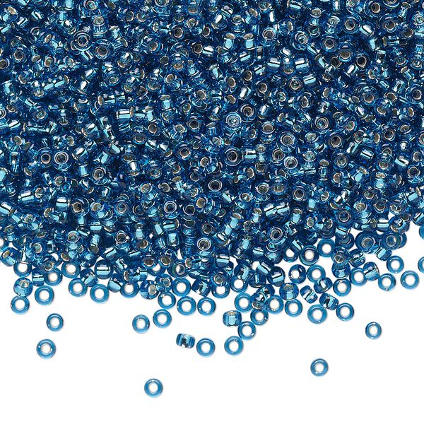 Seed bead, Miyuki, glass, pkg/25g, #11 rocaille, transparent silver-lined Capri blue, (RR-25). image number 0