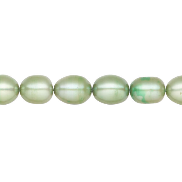 Freshwater pearl 1pkg1, rice, 15.5-16 inch light lime green 6-7mm cultured image number 0