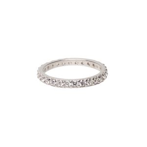 Ring, cubic zirconia and rhodium-plated sterling silver, clear, 3mm wide eternity band, size 7. Sold individually.