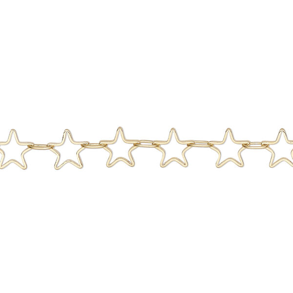 Chain, gold-finished brass, 6.5mm open star. Sold per pkg of 5 feet. image number 0