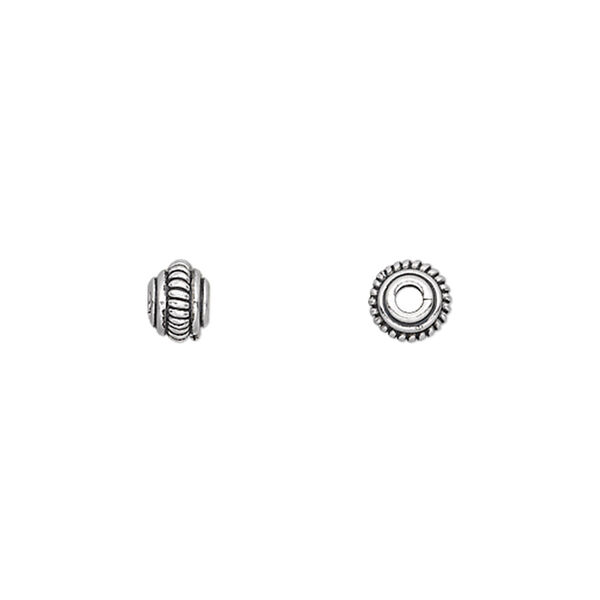 Bead, antiqued sterling silver, 6x4mm fluted rondelle. Sold per pkg of 8. image number 0